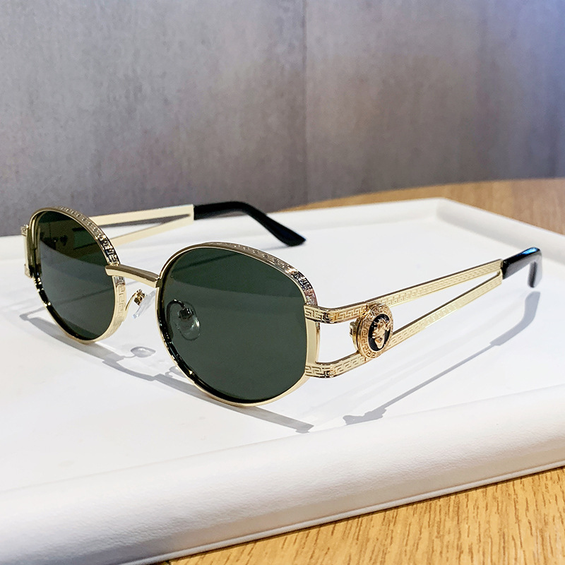 European and American Style Sunglasses with Metal Double-Bridge Frame, Oval Retro Sunglasses, Small Frame Trendy Sunglasses, Alternative to Big Brands European and American Style Sunglasses with Metal Double-Bridge Frame, Oval Retro Sunglasses, Small Frame Trendy Sunglasses, Alternative to Big Brands