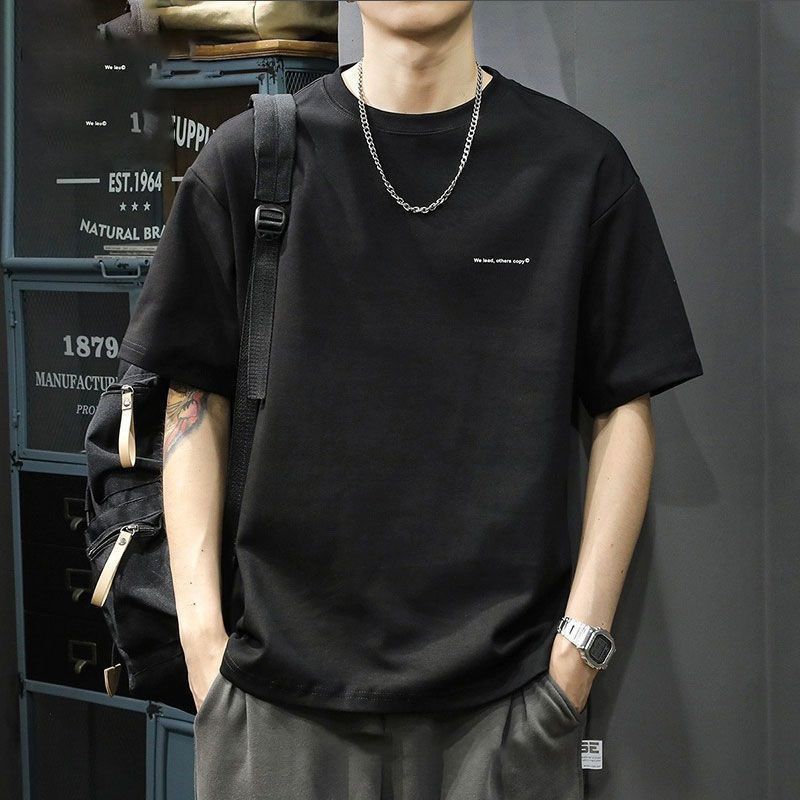 Heavyweight Short-Sleeve T-Shirt for Men 2025 New Trendy Ins Style Casual Drop-Shoulder Half-Sleeve Top Solid Color Oversized Mature Casual Wear