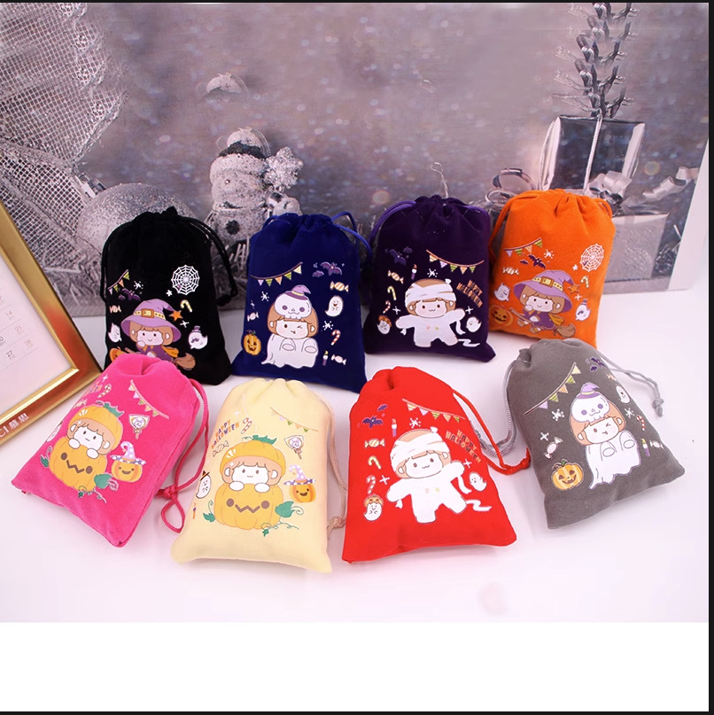 跨境直发新款万圣节印可爱卡通绒布袋糖果礼品礼物包装收纳袋批发