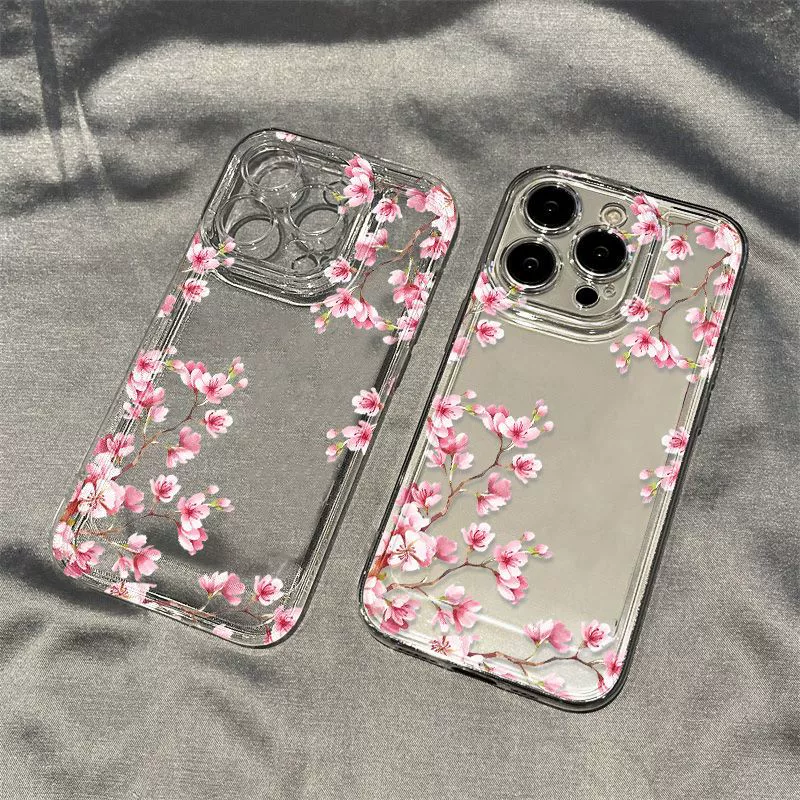 Чехол для телефона (Apple iPhone 7–17 Pro Max) фуксия цветок сакуры, прозрачные вырезы точной подгонки