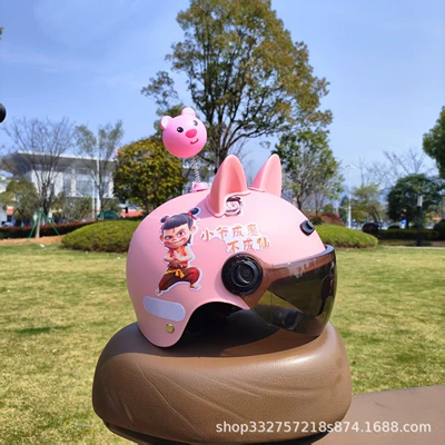 3C Certified 2-6 Years Old Electric Vehicle Motorcycle Kidsren's Helmet Cute Cartoon Anti-Fall Summer Adjustable Safety Helmet (Motosiklet kaskı (dəbilqə)) - light-pink-nezha-sunscreen-glasses-pink-cat-ears-pink-li-3c-children-2-6-years-old-j02