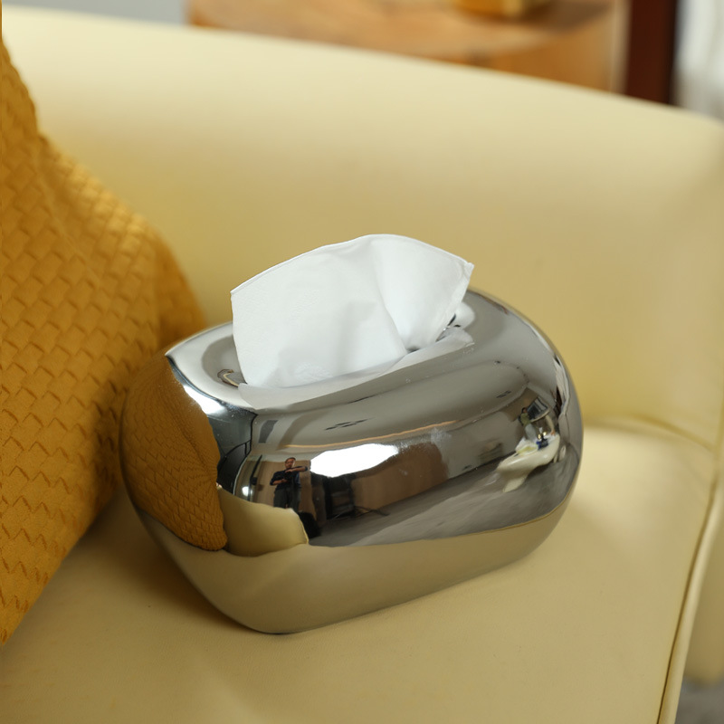 Caja de pañuelos de cerámica dorada minimalista moderna, decoración artística creativa, caja de dibujo de plata para el hogar, decoración de sala de estar