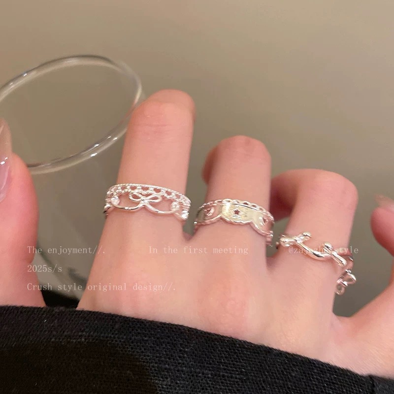 여성용 레이스 보우 오픈 링, 가벼운 럭셔리 틈새 디자인, 하이 엔드 검지 반지, 여름 기질 스태킹 반지