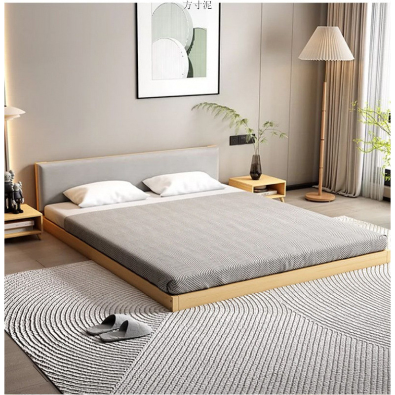 Japanese-Style Solid Wood Tatami Bed, Solid Wood Floor-Standing Seamless Guesthouse Double Bed, Thickened Bedroom Tatami Floor Bed