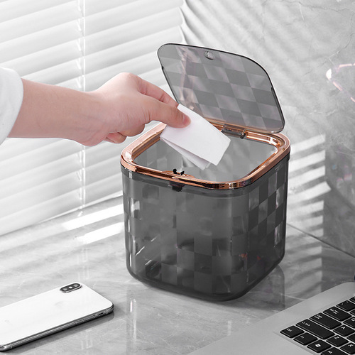 Light luxury ins style desktop trash can household storage box cosmetics mini trash can press pop-up lid debris bucket