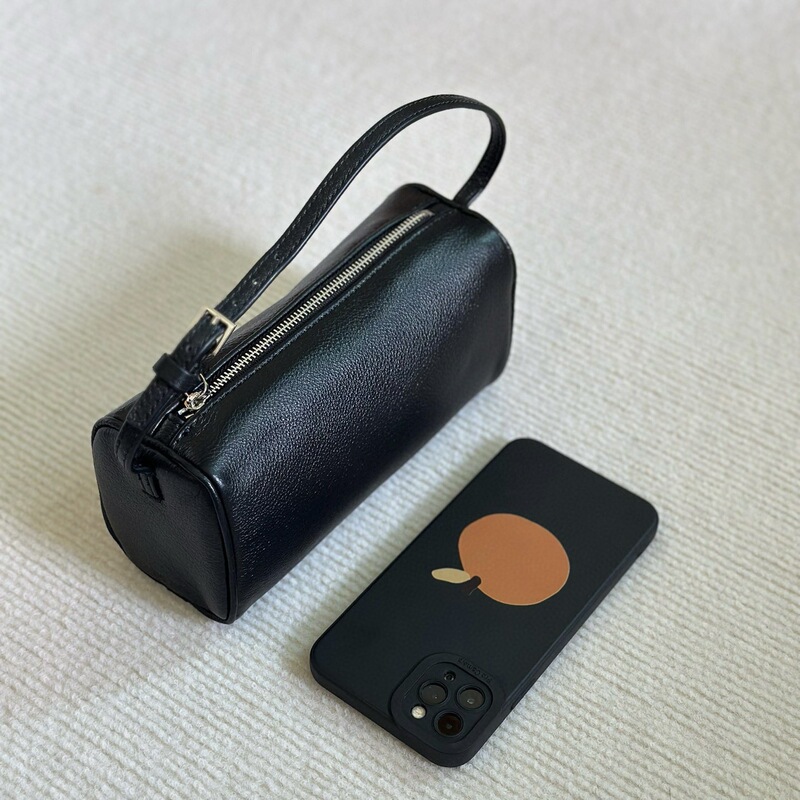 Trow｜Imported Calfskin Handbag Crossbody 90S Pencil Case Underarm Pen Holder Versatile Cylindrical Bag