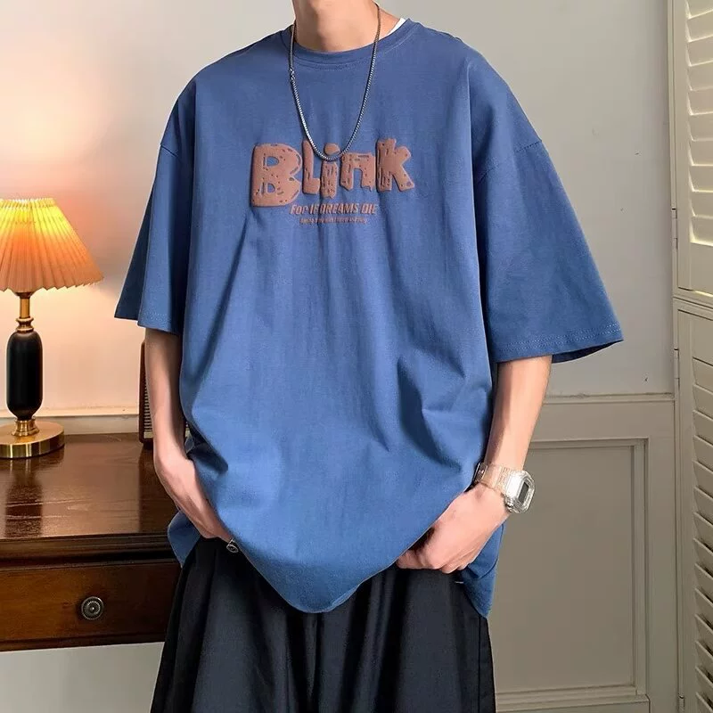 2024 новый стиль с короткими рукавами для мальчиков летнее американское ретро футболка oversize свободный прилив с принтом футболки