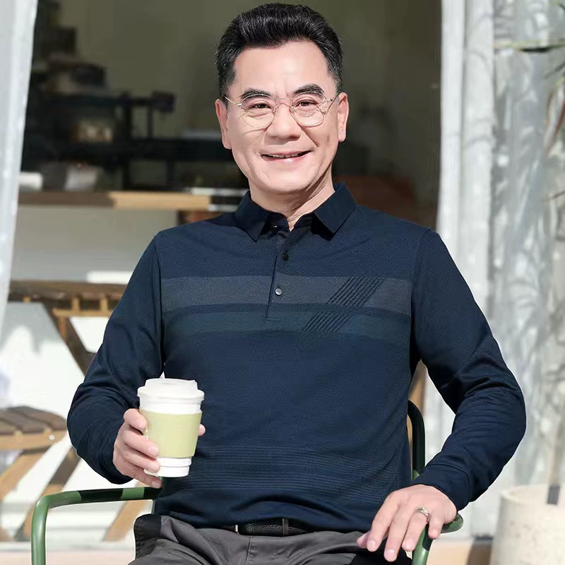 Мужская футболка с длинными рукавами для мужчин среднего и пожилого возраста, осенняя хлопковая рубашка-поло для мужчин среднего возраста, деловая футболка