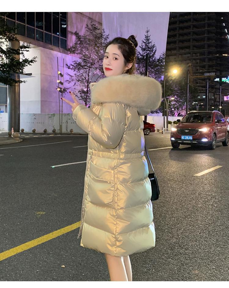 白鸭绒2024新款高档免洗亮面羽绒服女中长款百搭收腰羽绒服女冬季-阿里巴巴