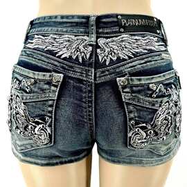 欧美跨境亚马逊2025夏季高街性感甜辣风时尚热裤刺绣牛仔短裤