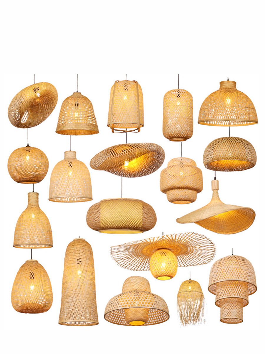 Nuevo estilo chino lámpara de bambú de estilo japonés lámpara de bambú restaurante Zen lámpara de una sola cabeza sala de té B & B olla caliente restaurante araña