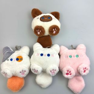 Popular Cute Cat Plush Pendant Cross-Border Cartoon Doll Backpack Keychain Pendant Plush Tail Cat