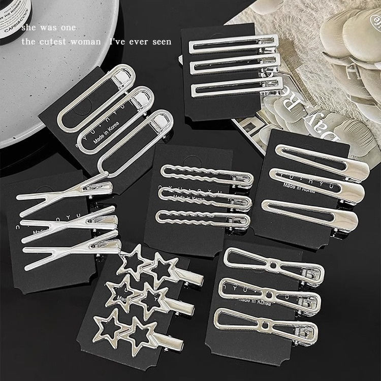 silver All-match Alloy Cross Hot Girl Student Hairpin Female Bangs Clip Wave Simple Internet-famous Duckbill Hairpin