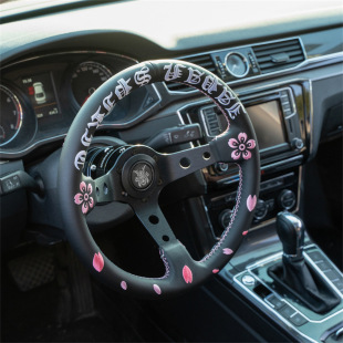 JDM Sakura Ghost Head Microfiber Leather 350mm Japanese Culture Steering Wheel Modified Racing Steering Wheel