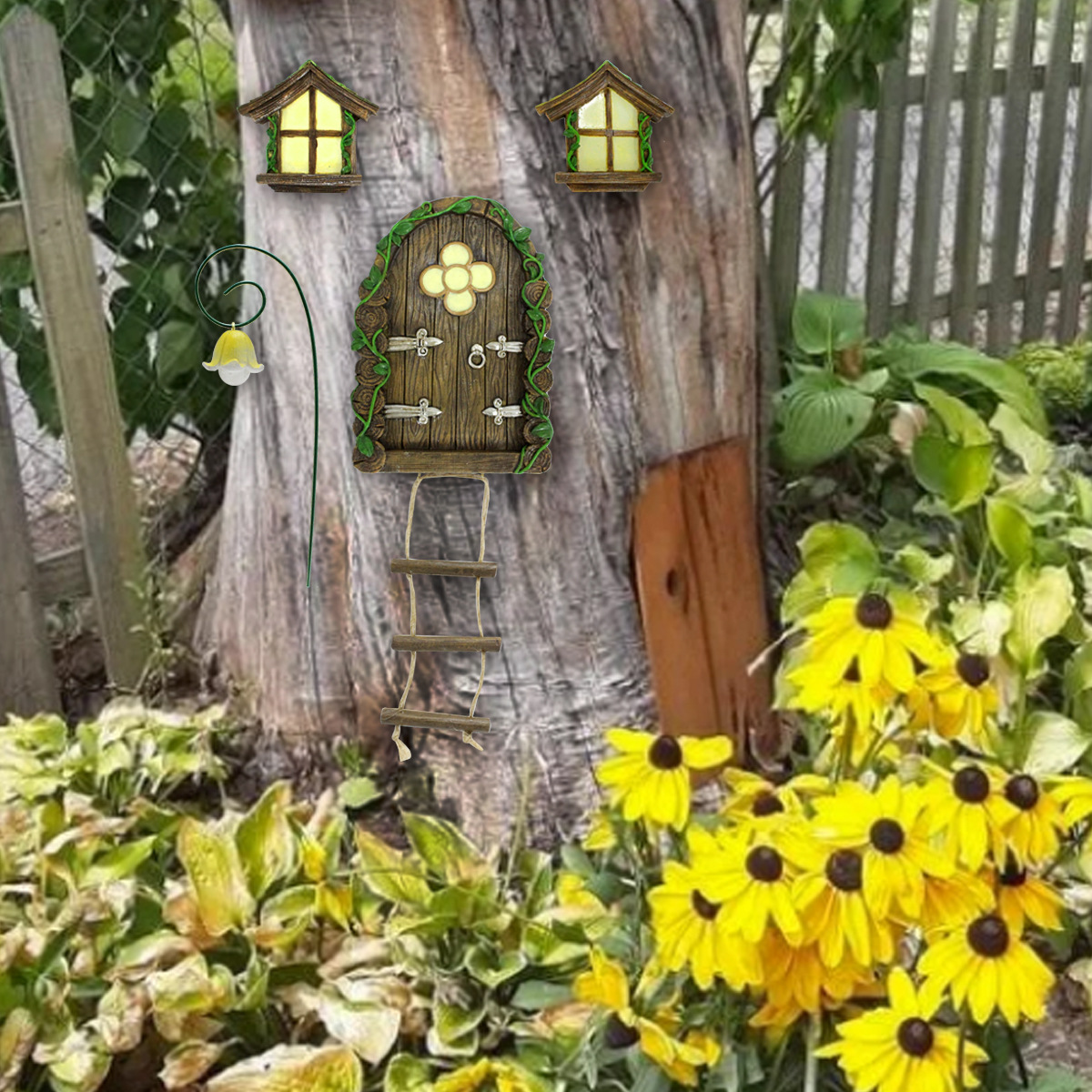  resin simulation luminous door and window ornaments outdoor Villa courtyard garden tree pendant garden landscape decoration