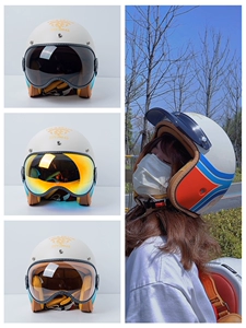 Retro Motorcycle Helmet 3/4 Open Face with Inner Visor