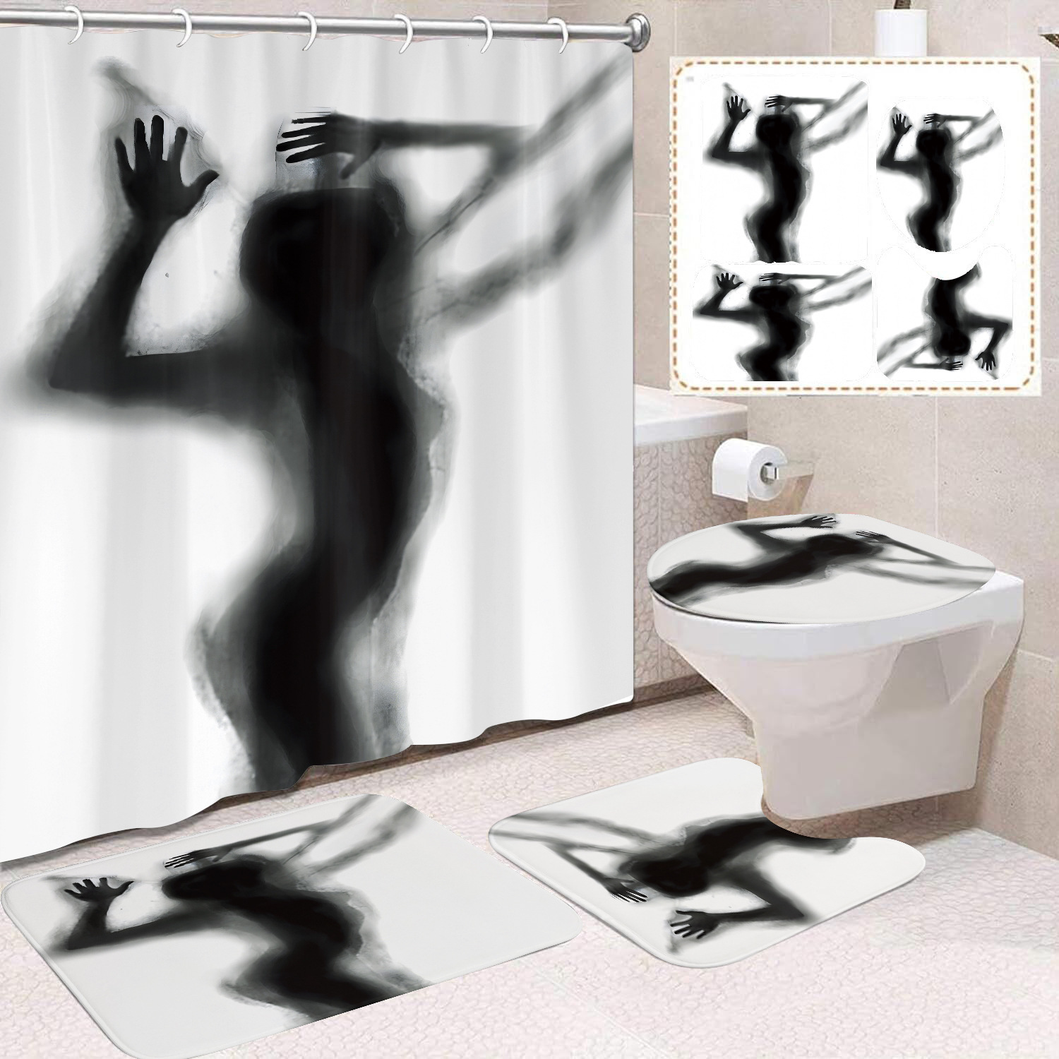 Ventas transfronterizas de Halloween cortina de baño cortina de noche terror impresión digital cortina de baño impermeable cortina de baño mayorista