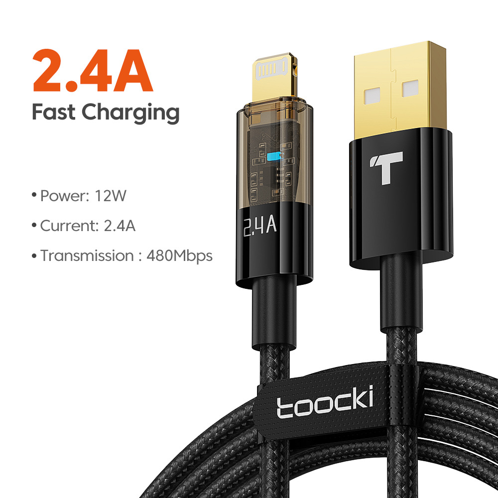Toocky Star Transparent 2.4A Fast Data Suitable for Apple Phone Nylon Woven Charging Cable_voghion.com