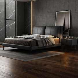 真皮床意式极简简约现代高端卧室双人床软包床轻奢主卧婚床北欧