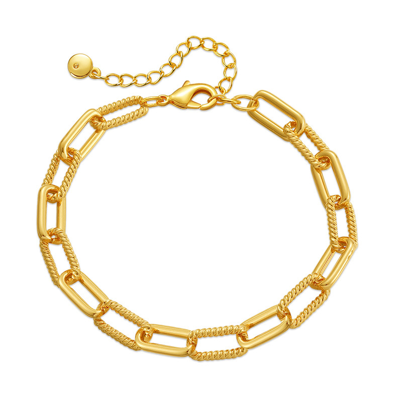 Middle East NEW brass plated real gold bracelet thick chain neutral style box chain minimalist style hand jewelry color preservation_voghion.com
