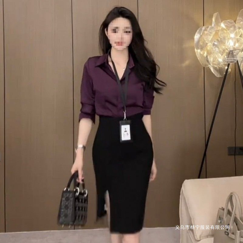 French Style Satin Shirt for Women 2025 New Elegant Commuter Professional Shirt Purple Long-Sleeved Slimming Look Top