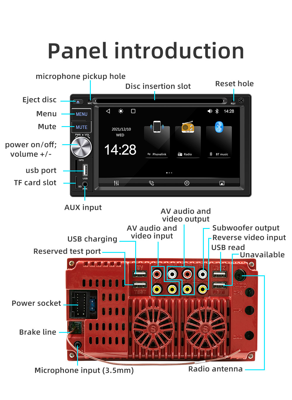 Wired Carplay 6.2inch Dual-Station Car Dvd Cd Bluetooth Mp5 Player Hd Reversing Image 12V