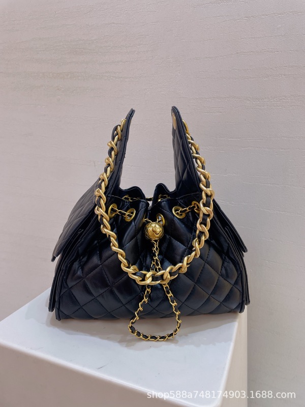 小香风25C中古水桶包女时尚真皮菱格链条流浪包大容量单肩托特包|undefined