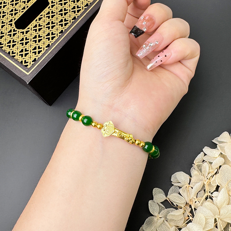 Vietnam oro de arena retro imitación pulsera de jade con cuentas Ruyi no se desvanece durante mucho tiempo estilo chino lujo joyería Yiwu al por mayor