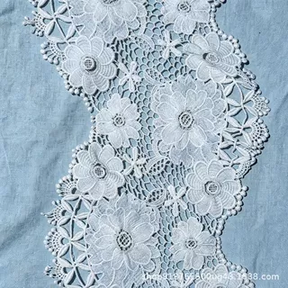 大花立体水溶刺绣花边 双波浪边 服装衣摆手工 DIY 辅料