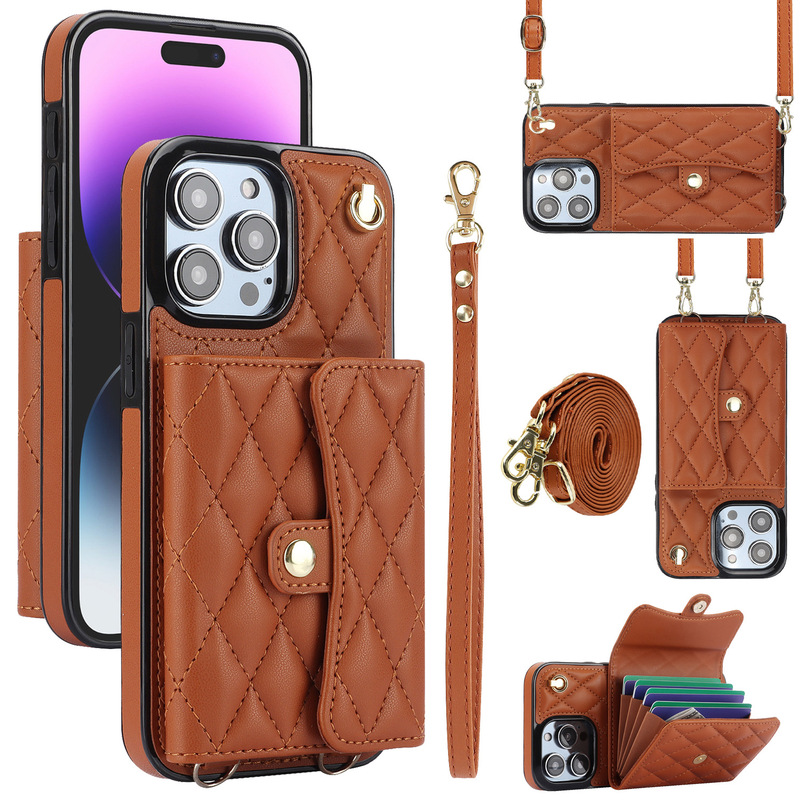 Suitable for iPhone 17 Pro Phone Case, Samsung S26 Ultra Protective Leather Case with Crossbody Strap, Quilted Small Fragrance Style