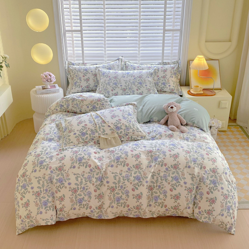 Cotton four-piece cotton quilt cover student dormitory single bed hat quilt cover 1.5 meters bedding three-piece set 4