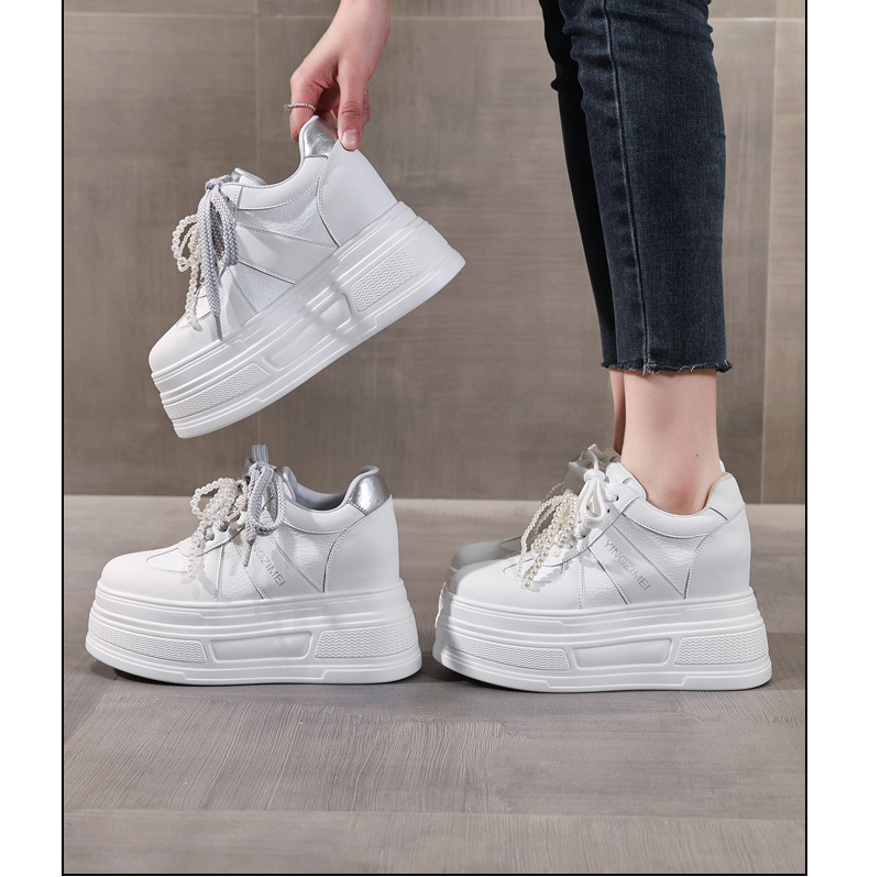 Giày sneaker nữ đế dày phối ngọc trai thời trang, độn cao bên trong — Màu xám trắng chi tiết 17