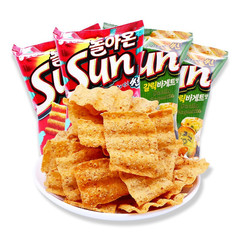 韓國進口網紅好麗友太陽玉米片 辣味 蒜香80克波浪薯片膨化零食品