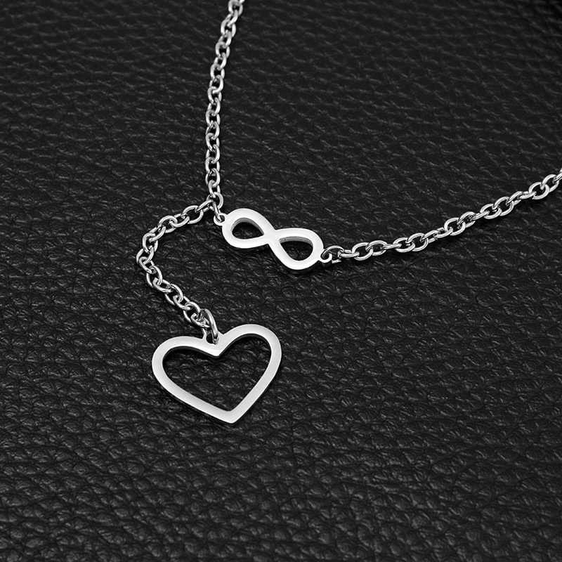 Nouvelle Mode Titane Acier Coeur Numéro 8 Pendentif Collier Dames Bijoux En Gros display picture 2