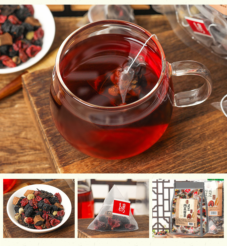 Lingzhi Cistanche Herbal Tea Bags 30 Pyramid Sachets 150g Mulberry Cornus Raspberry Blend specifications