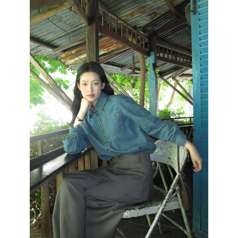 NEIHE Autumn High-Quality Cotton-Linen Blend Washed Denim Shirt for Women Commuting Layered Top 260217 NEIHE Autumn High-Quality Cotton-Linen Blend Washed Denim Shirt for Women Commuting Layered Top 260217