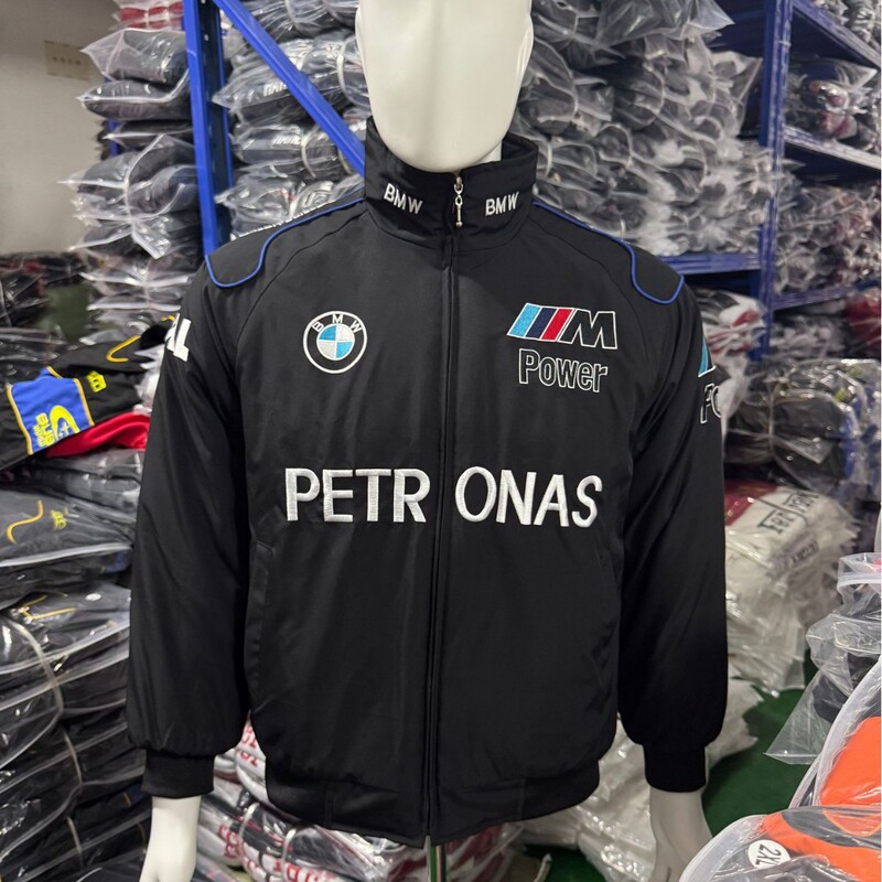 BMW Heavy Industry Digital Print F1 Racing Jacket Autumn/Winter Padded Motorcycle Jacket Unisex Loose Stand Collar Coat