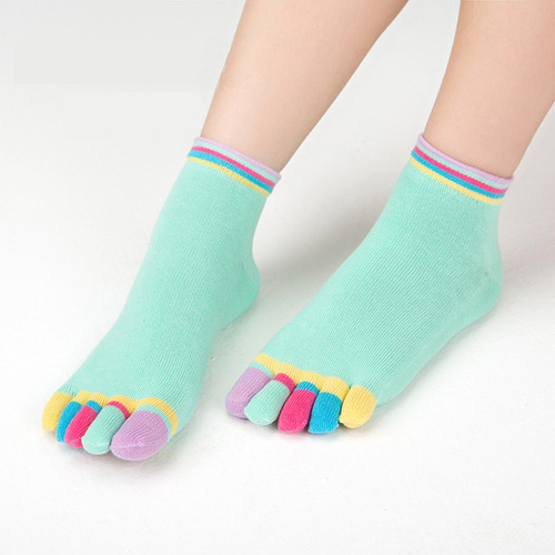Ladies Five-Finger Socks, 100% Cotton Colorful Five-Toe Socks for Wholesale, with Heel, Absorbent and Breathable, Boxed