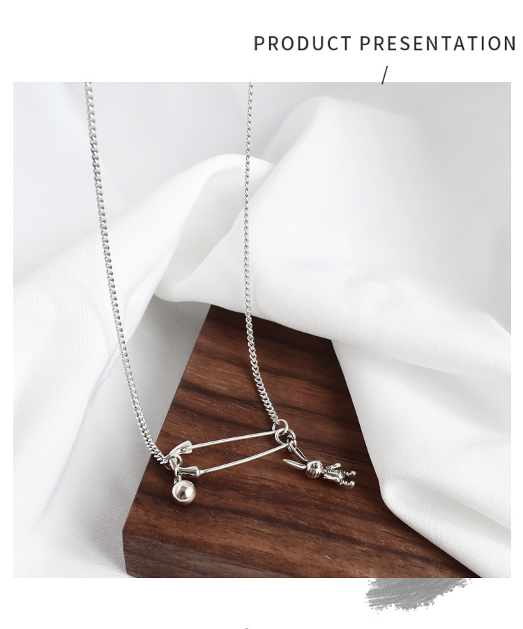 Linglang Vintage S925 Sterling Silver Necklace Safety Pin Necklace Dainty Silver Choker Necklace for Women