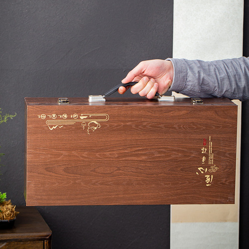 Kungfu tea set household ceramics Ru Kiln Ge Kiln retro commercial high-end guest gifts gift box printing