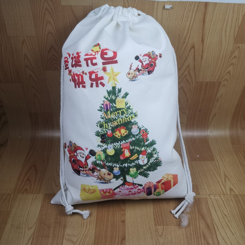 热转印热升华全涤帆布仿棉麻圣诞包抽绳包大帆布包袋空白圣诞包