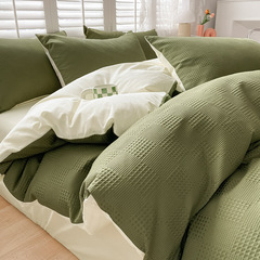 A-type Honeycomb Washed Cotton 100% Cotton Bedding Set of Four Full Cotton Three-Piece Set Including Fitted Sheet, Sheet, and Pillowcase