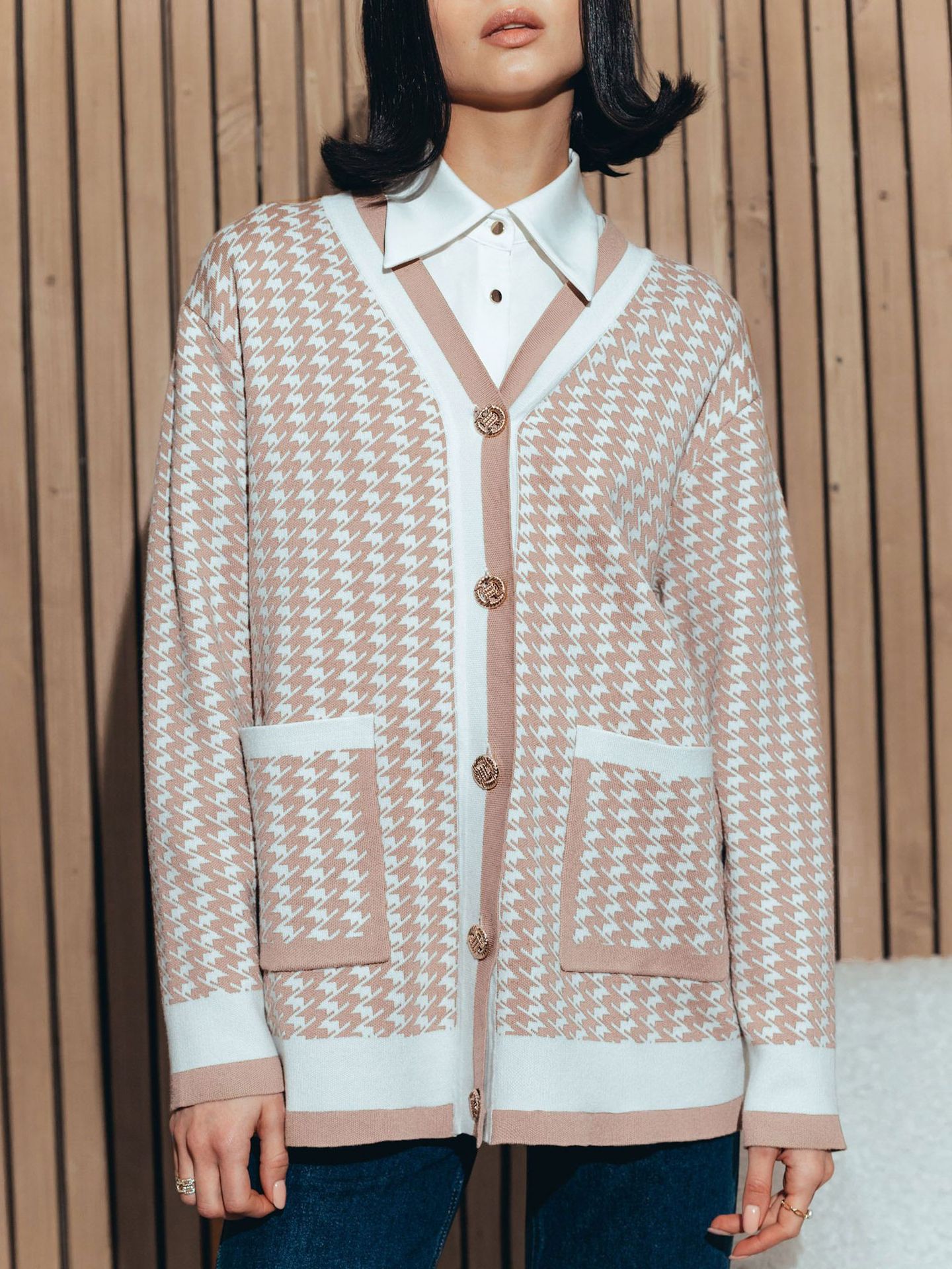 Cárdigan de pata de gallo transfronterizo estilo europeo y americano 2025, elegante suéter francés de manga larga holgado y versátil para mujer, otoño e invierno. image 3
