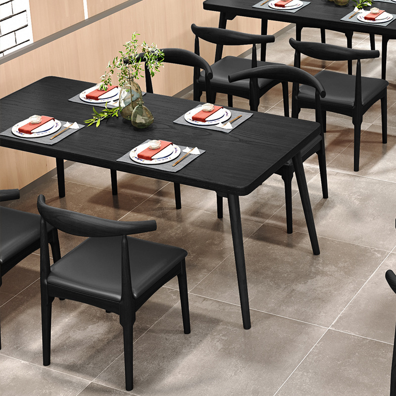 碳化实木小户型家用餐桌椅侘寂风现代商用酒店吃饭学习办公书桌椅