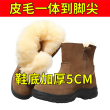 防寒高帮防滑全羊毛棉靴雪地靴皮毛一体靴羊毛牛皮特厚韩版牛反绒