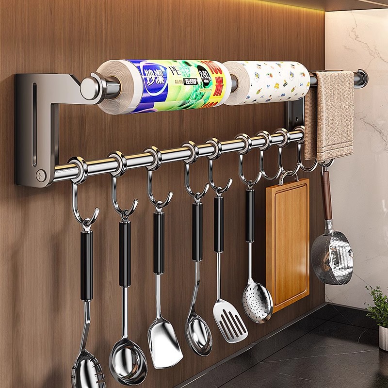 Kitchen Hook Tissue Rack Hanging Spoon Shovel Wall Hanging Punch-free Storage Rack Hanging Rack Hook Storage Hanging Rod