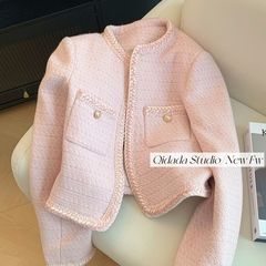粉色名媛香风外套粗花呢2025法式新款短款高级气质上衣