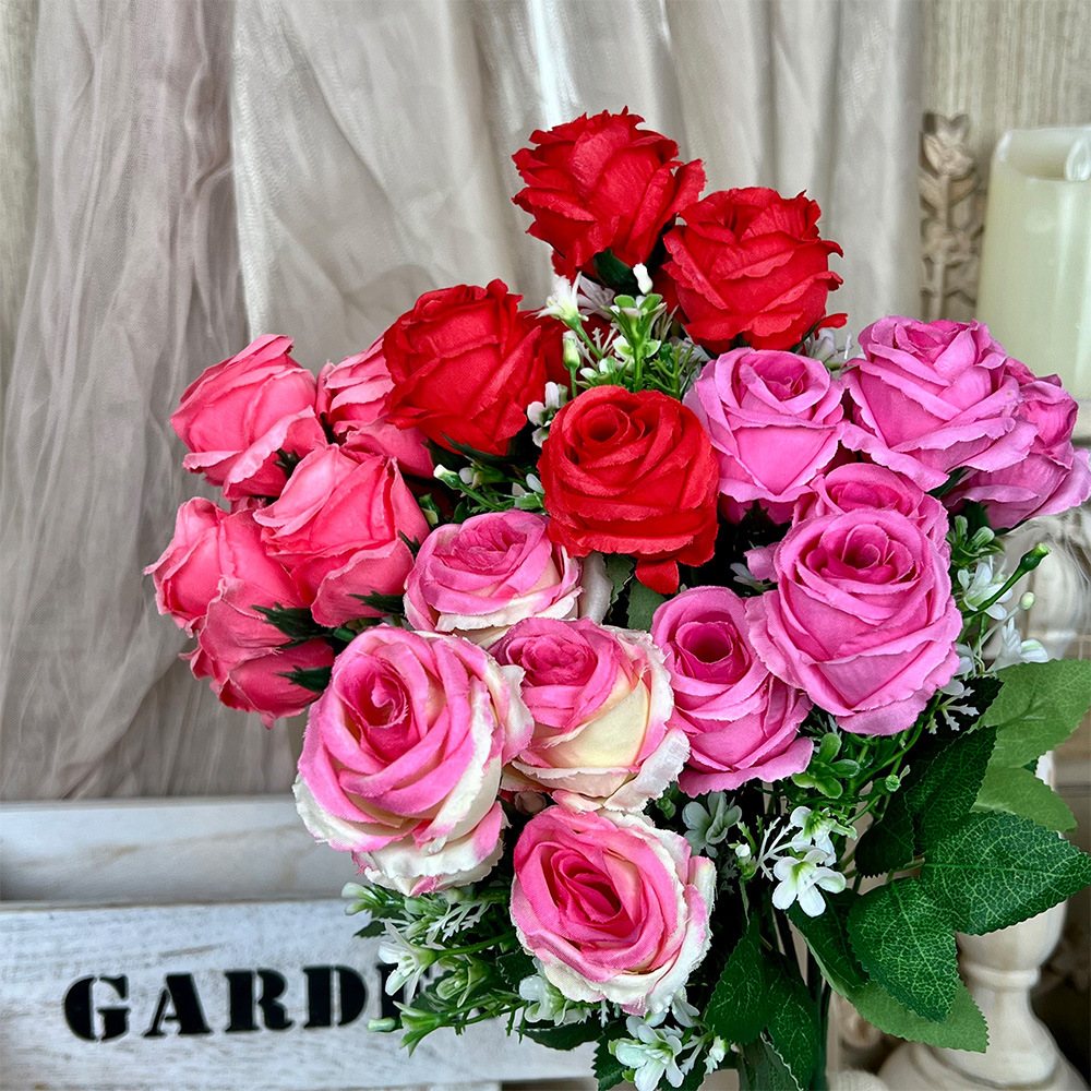 Ramo de Flores Artificiales de Rosa de Primavera de 7 Cabezas, Flor de Seda, Flor Artificial, Decoración de Salón de Bodas, Adornos de Alta Gama para Sala de Estar