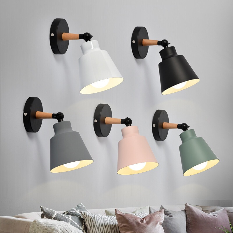 Cross-Border Nordic Solid Wood Macaron Creative Wall Lamp Bedroom Aisle Children's Room Color Mirror Headlight Bedside Lamp Lamps