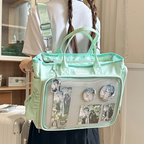 Cross-border multi-functional student backpack shoulder strap single-shoulder hand-carry three-in-one large capacity pain bag waterproof transparent document bag
